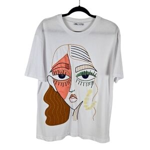 Zara Beaded  Facial White Tee